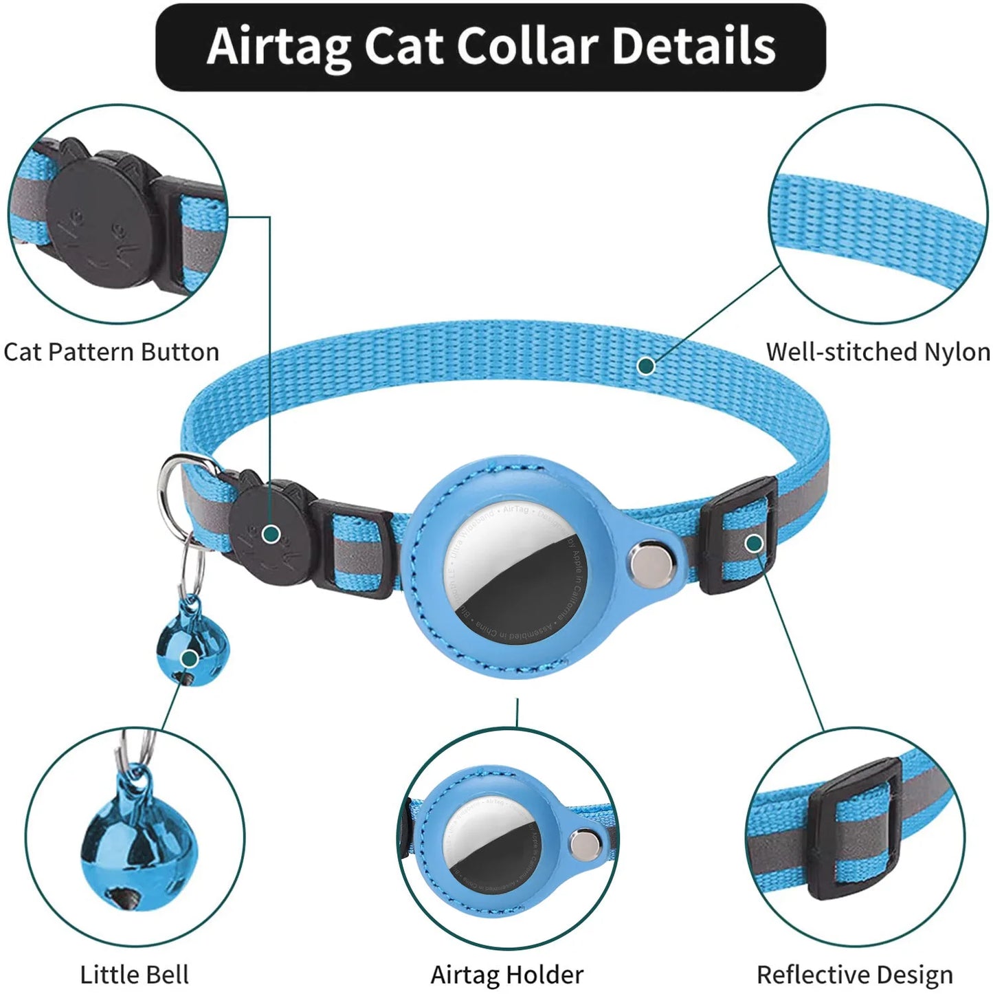 Cat and Dog Collar with AirTag Holder – Adjustable, Anti-Lost, Reflective, and Waterproof