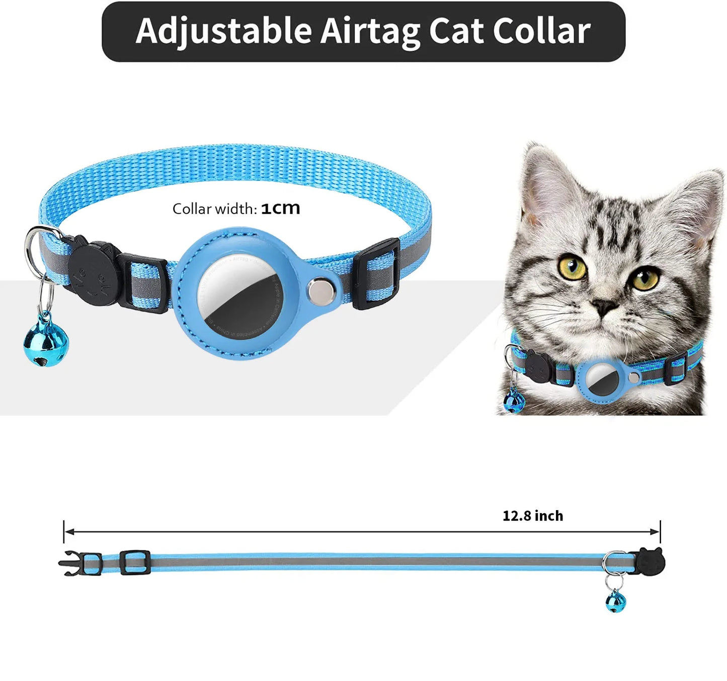 Cat and Dog Collar with AirTag Holder – Adjustable, Anti-Lost, Reflective, and Waterproof
