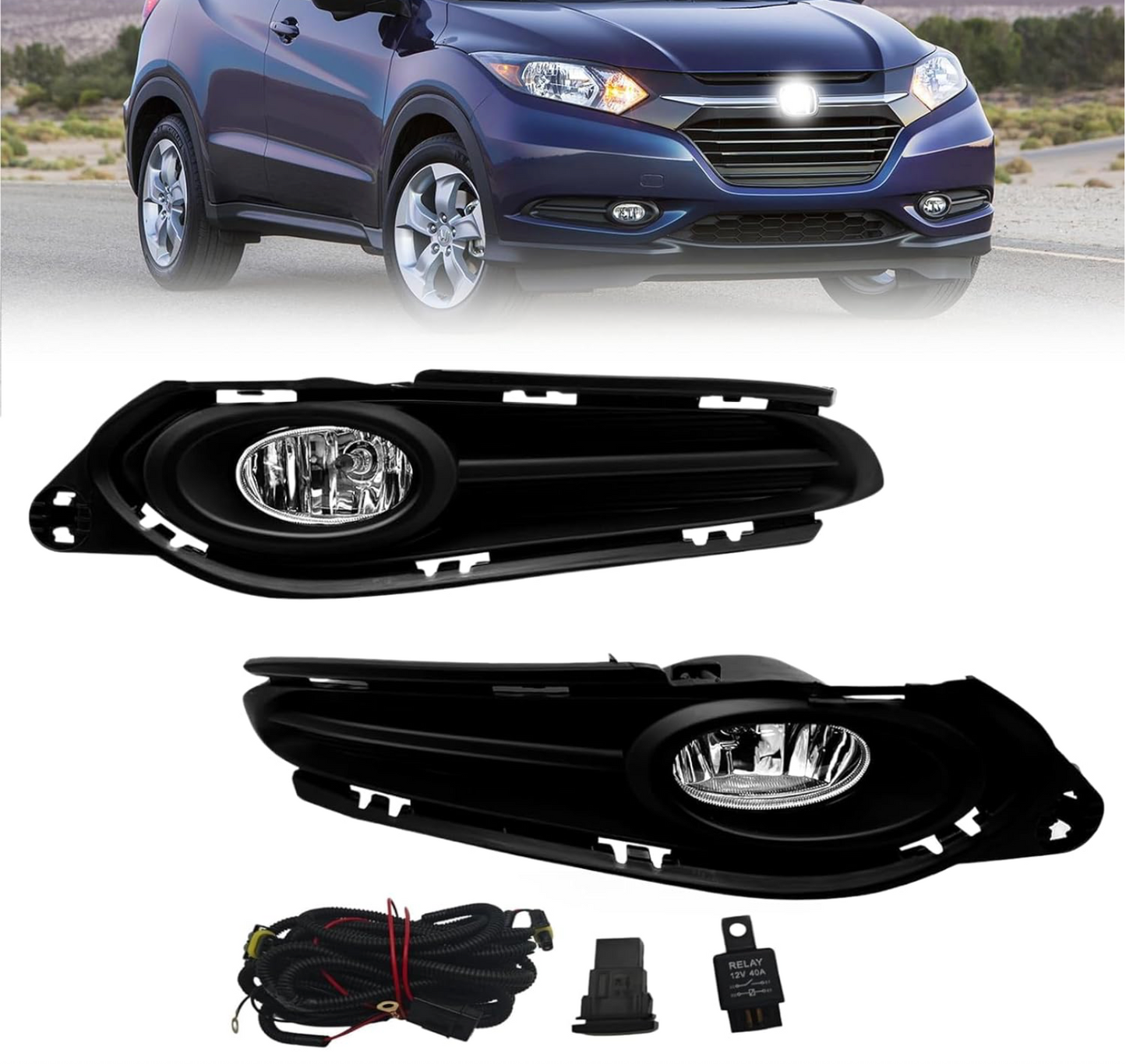 Fog Light Kit for Honda HRV/HR-V 2016-2018 Front Bumper Lamps w/Harness & Switch