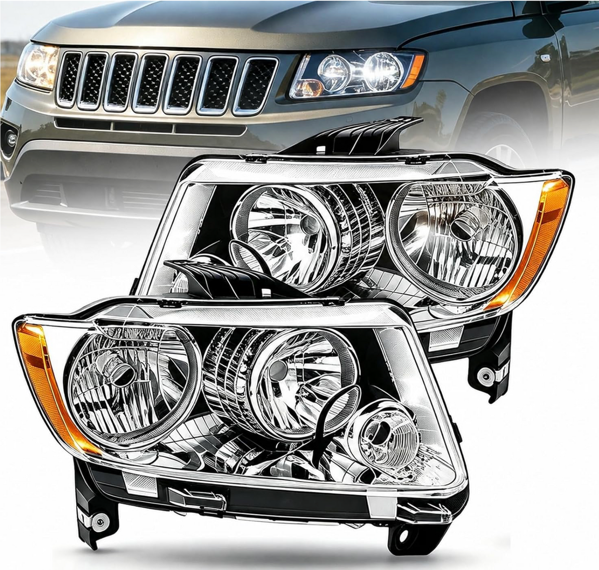 Pair Headlights Assembly for Jeep Grand Cherokee 2011–2013 / Jeep Compass 2011–2017