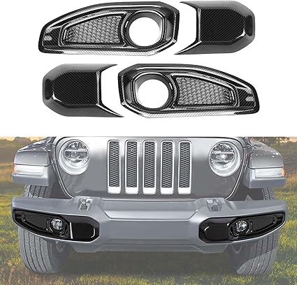 Front Fog Light Bumper Cover Trim for Jeep Wrangler JL/JLU & Gladiator JT 2018-2025 Carbon Fiber Style