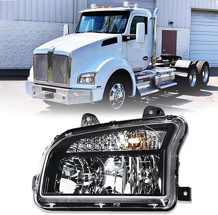Headlight Assembly Left Driver Side for Kenworth T880 2014-2023 Black