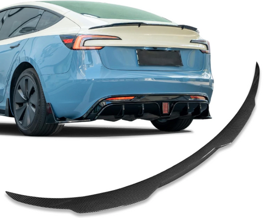 Rear Spoiler for Tesla Model 3 2024 2025 Carbon Fiber Look-Dark Knight Style